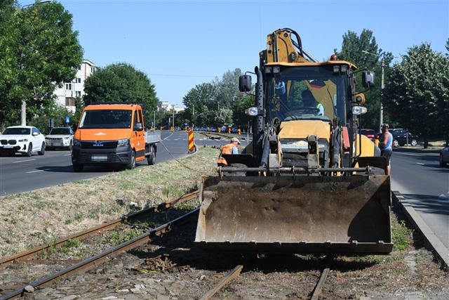 Buldoexcavator pe linia veche de tramvai – 4 iulie 2025